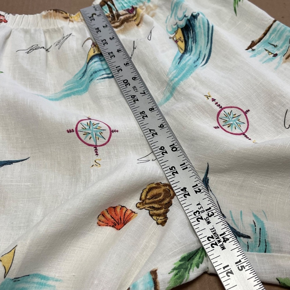 Vintage Hot Cotton Marc Ware Womens S Beach Island Surf Print White Linen Pant - Picture 11 of 14